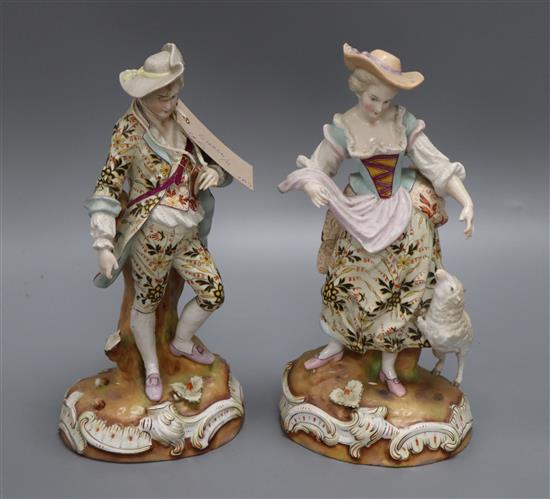 A pair of Continental porcelain figures height 28cm (a.f.)